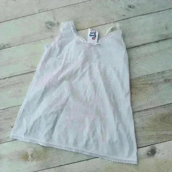 Vintage Candy Kane By Imerman Girls Size 4 White Slip Lace Eyelet Trim Pink Rose - Picture 4 of 4